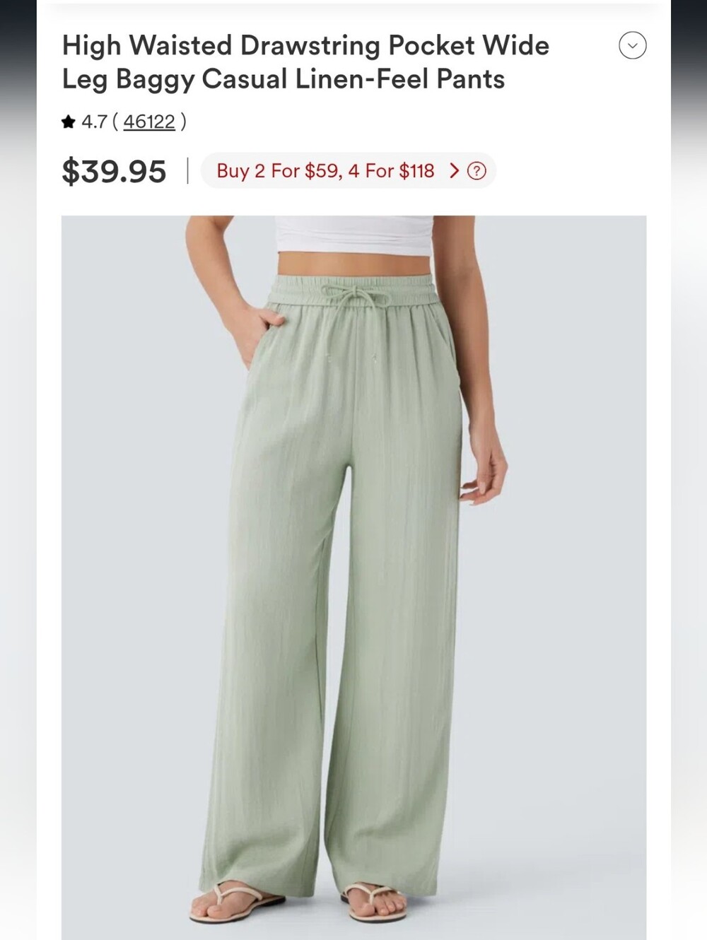 HALARA Wide-Leg Drawstring Pants - Pale Green